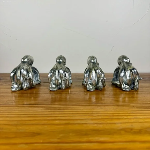 Set of 4 Silver Octopus Napkin Rings | Coastal Resin Sculpted Design | Nautical - Picture 9 of 15